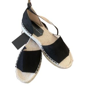 South Beach Black Suede Jute Ankle Strap Espadrilles New Sz 10